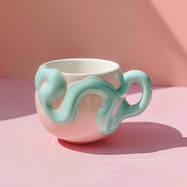 Modern artistic designer coffee cup squiggle blobby design gen z trend