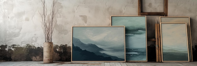 Photo modern artwork collection displayed against wall