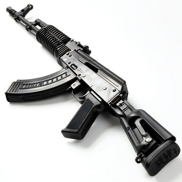 Modern assault rifle isolated on a white background Closeup