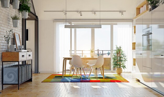 modern attic dining room interior