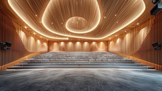 Photo modern auditorium with elegant wooden interior and unique ceiling design