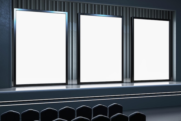 Photo modern auditorium with triple widescreen displays for large events 3d rendering