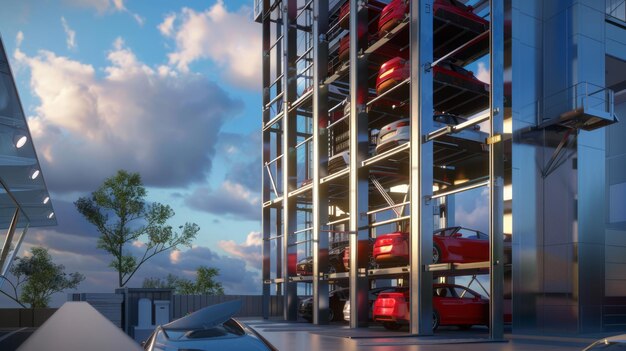 Photo modern automated parking garage with cars stacked