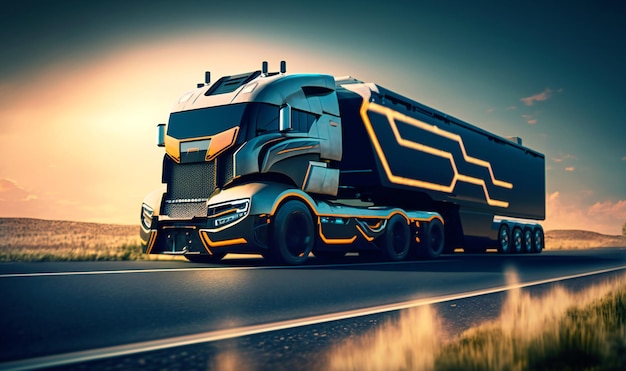 Modern autonomous lorry cruising down the road with ease