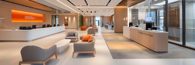 Photo modern bank lobby with sleek design and advanced technology for seamless customer experience