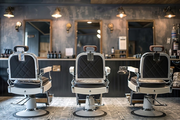 Modern barbershop interior with elegant black chairs and style