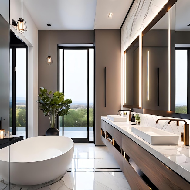 Modern Bathroom Design with Sleek Flooring and Stone Tiles