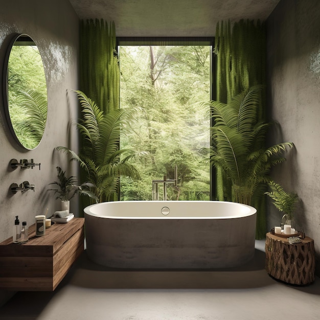 modern bathroom immersed in the forest