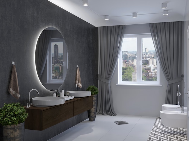 Modern bathroom interior. 3d rendering mockup.