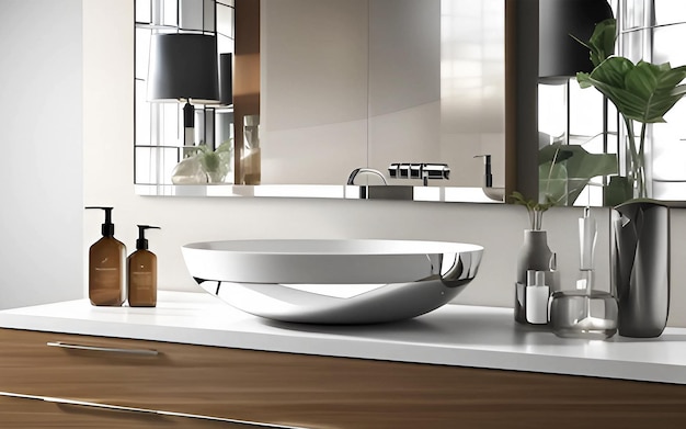 Modern bathroom interior sink design silver sink minimal concept