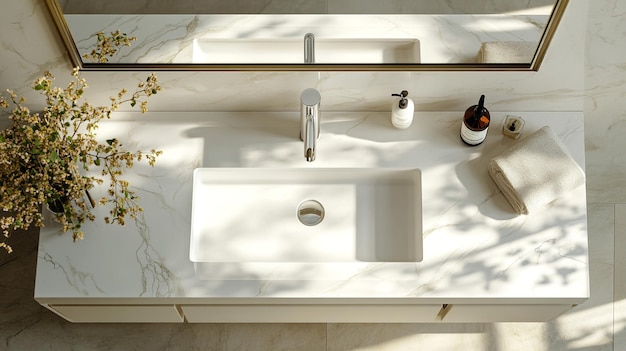 Modern Bathroom Sink with Natural Elements A beautifully designed bathroom sink with elegant marble