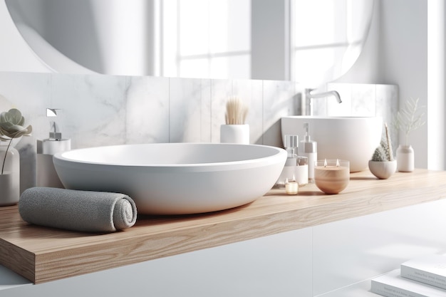 Modern bathroom with a large white bowl sink as the focal point Generative AI