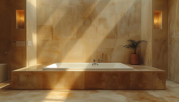 a modern bathroom with a plant