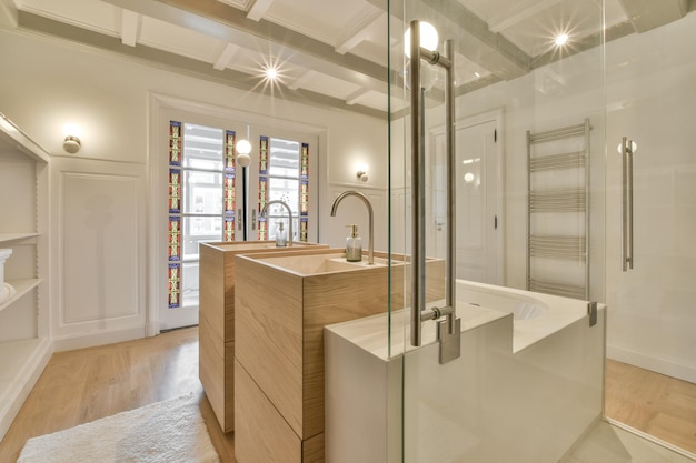 Modern bathroom with shower bathtub and sink