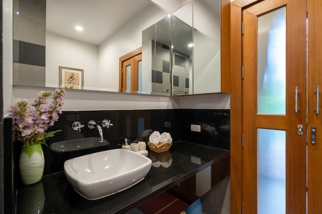 Modern bathroom with sink and bathtub