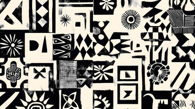 Modern Batik design with a mix of abstract shapes and traditional symbols in monochrome creative High quality sharp imagesgraphicillustration