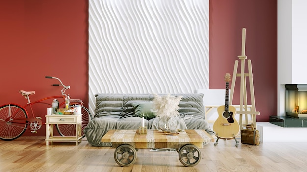 Modern beautiful interior of the room with light walls Bright design in Scandinavian style