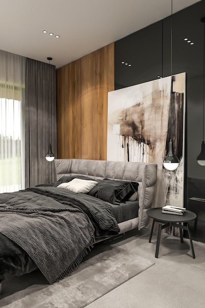 modern bedroom interior design 3d rendering