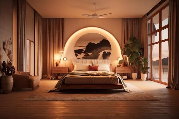 Modern bedroom interior design in apartment or house with furniture Luxury bedroom scandinavian