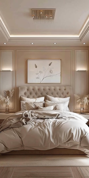 Photo modern bedroom interior design with stylish decor