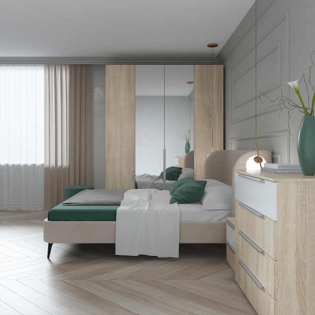 Modern bedroom interior Idea for design 3D rendering