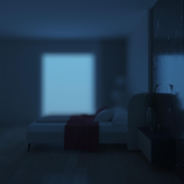 Modern bedroom interior. Night. Evening lighting. 3D rendering.