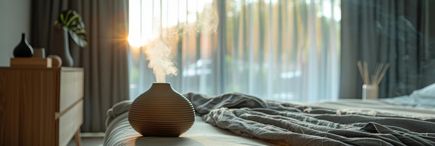 Modern Bedroom With Bed and air humidifier on the Bed