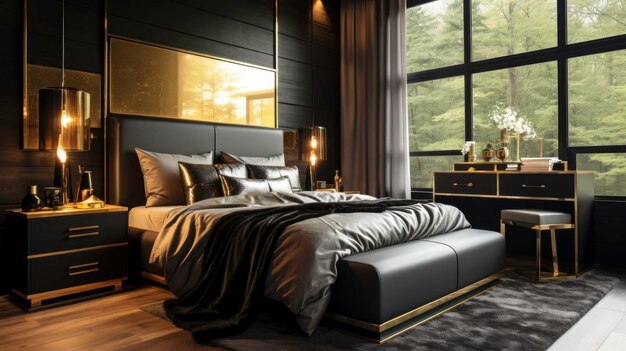 Photo modern bedroom with luxe decor