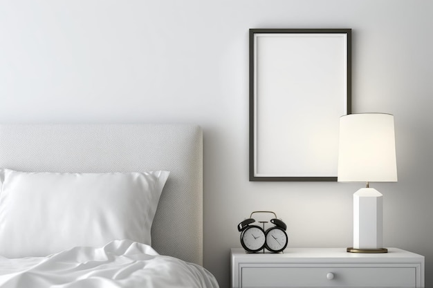 Modern bedroom with side table light and bare frame