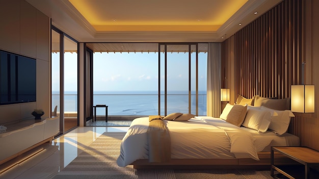 Modern bedroom with a stunning ocean view