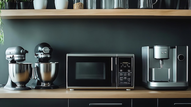 Modern Black Coffee Machine in a Stylish Kitchen with Cup Sleek Home Appliance Closeup