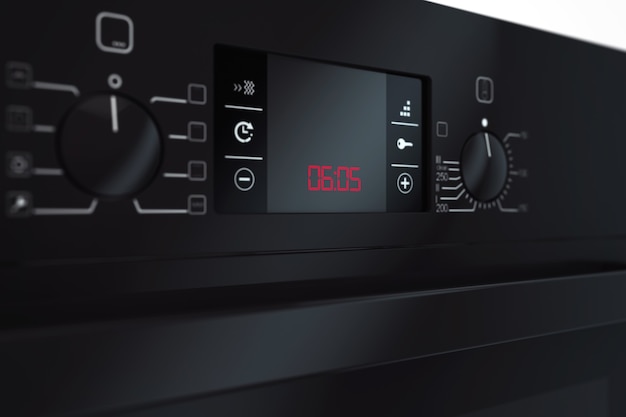 Modern Black Electric Oven extreme closeup. 3d rendering