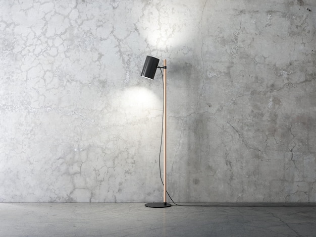 Modern Black Floor lamp in empty room, 3d rendering