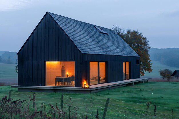 Modern Black House With Large Windows