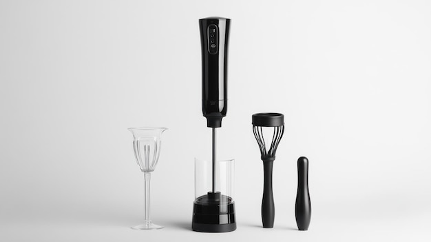 Photo modern black immersion blender and accessories