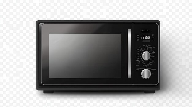 Photo a modern black microwave oven with a digital display and control knobs placed on a transparent background