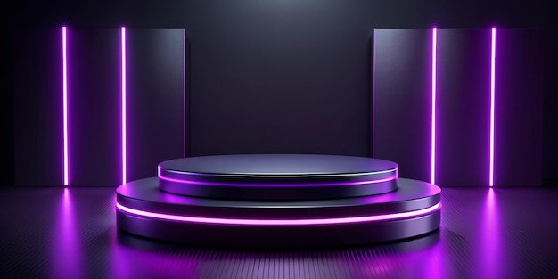 Modern Black and Purple Pedestral Podium in Studio Setting