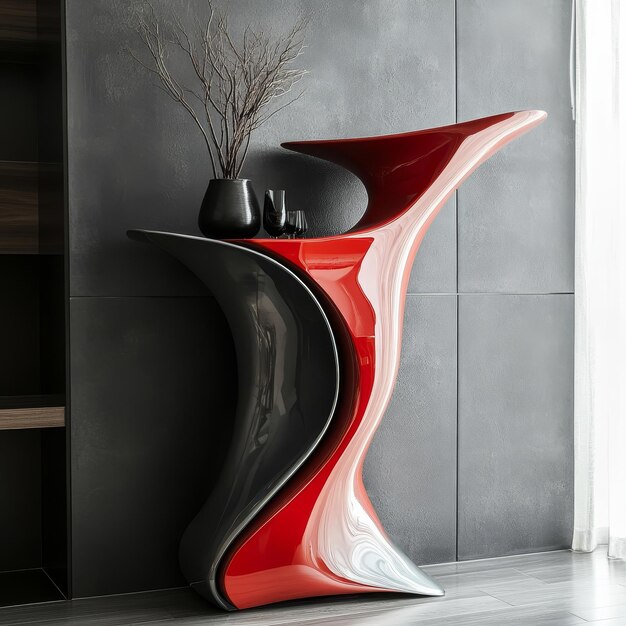 Photo modern black and red decorative vase in the interior of the room