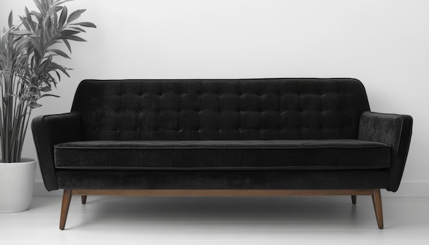 Photo modern black velvet sofa with tufted backrest isolated on white stylish furniture for home decor