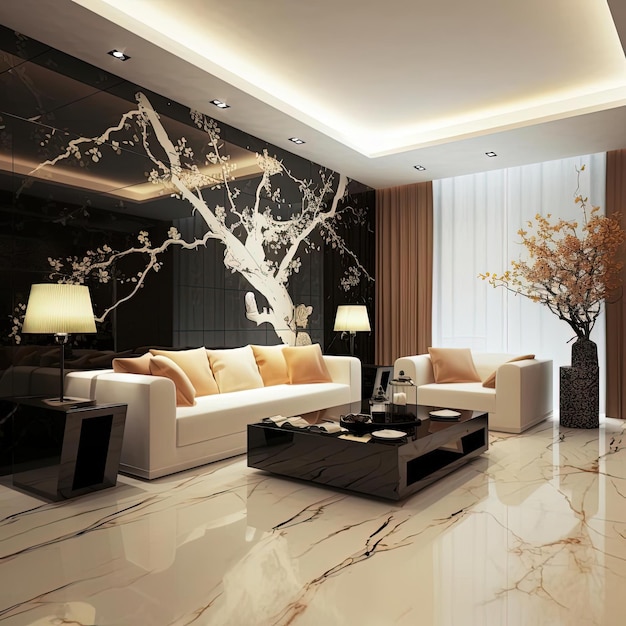 modern black and white living room