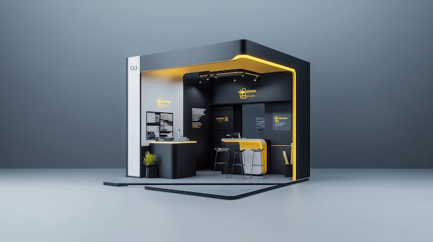 Photo modern black and yellow trade show booth design