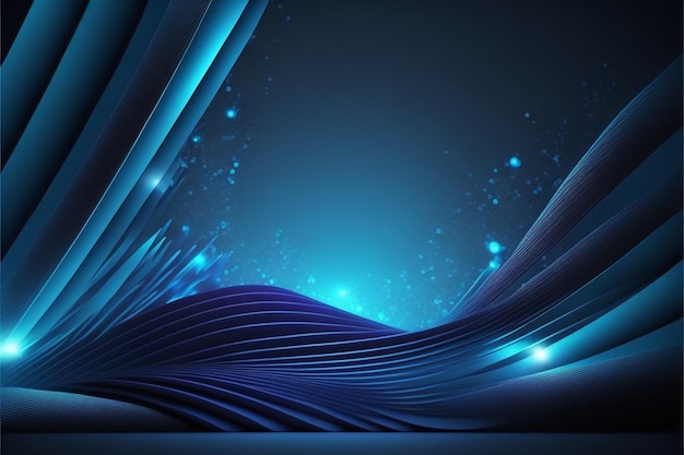 Modern blue abstract presentation background with 3D, lights, waves and shapes. generative AI