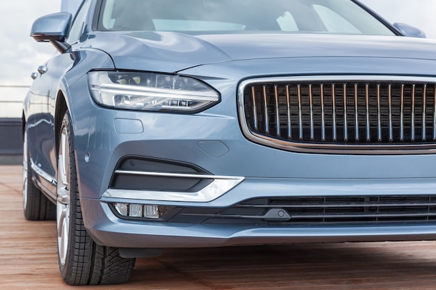 Modern blue gray sedan front view