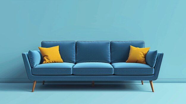 A modern blue sofa on blue background