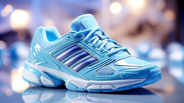 Modern blue sports shoe design close up and fashionable background