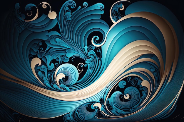 Modern blue wave inspired abstract ornamental illustration design