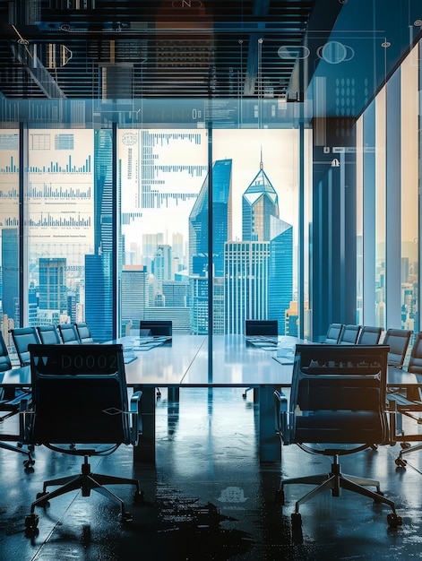 Modern Boardroom with City View for Business Success A sleek modern boardroom with a panoram