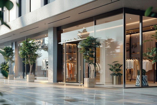 Modern Boutique with Large Windows and Fashion Displays on City Street