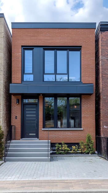 Photo modern brick house with black windows and door