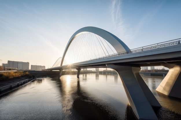 Modern bridge with sleek lines and contemporary design crossing river created with generative ai